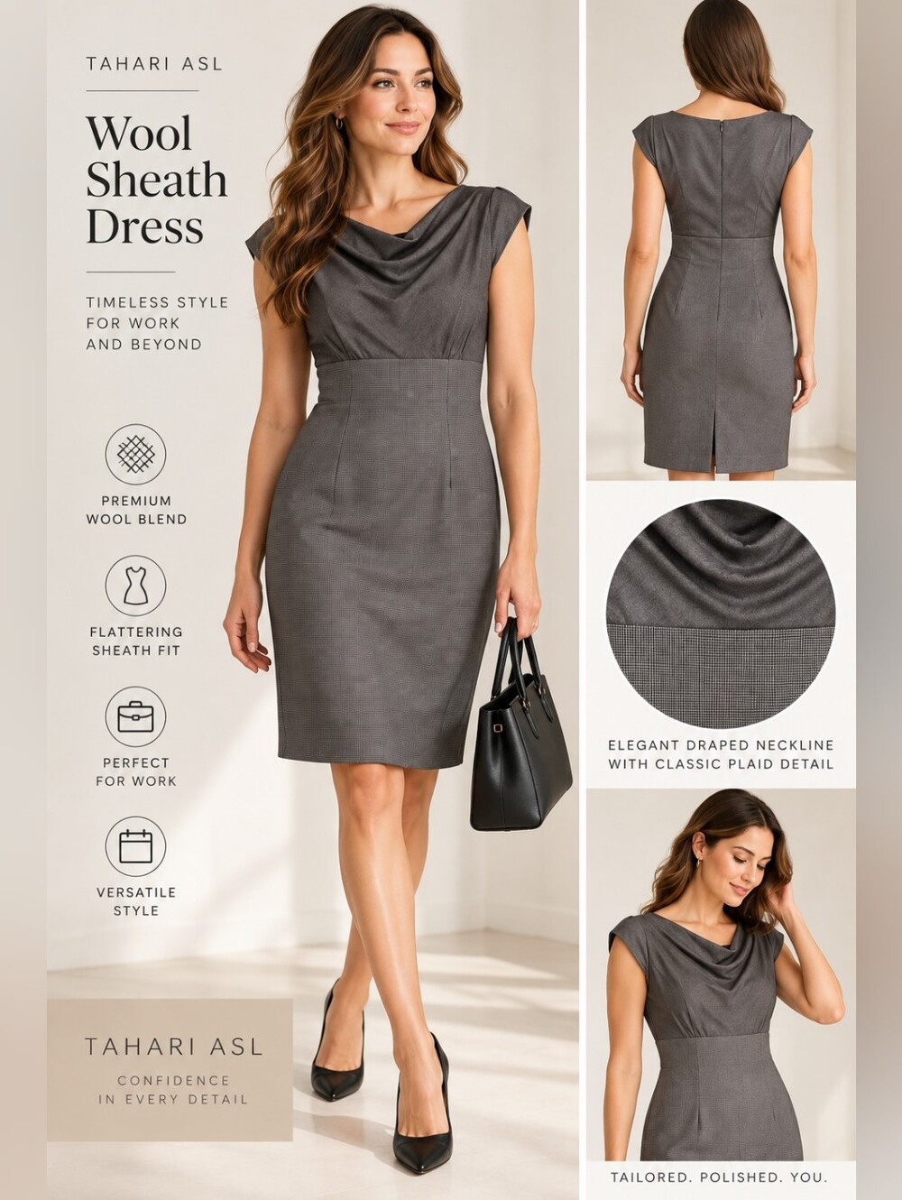 NWT! Tahari ASL Wool Sheath Plaid Dress Size 4